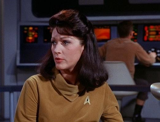 Majel Barrett appears as first officer Number One in the pilot episode of Star Trek.