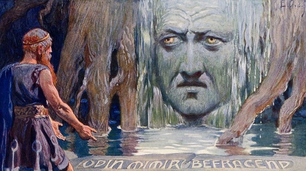 Odin consults Mimir's severed head. Art by Emil Doepler