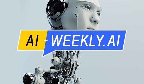 AI-Weekly for Tuesday, March 26, 2024 - Volume 105. The cover of the AI-Weekly newsletter features a humanoid robot with a notably detailed face, resembling a human, but with visible mechanical parts at the neck and in place of ears. The robot's face is a matte white material with a neutral expression and blue eyes. One of its eyes appears to be a camera lens. The head and neck consist of white panels with black details, suggesting sensors or other components. The robot's shoulders and arms are articulated with visible hydraulics and joints, and are metallic in color, possibly chrome or silver. The robot's pose seems passive, with its torso, head, and eyes facing forward. The background is a clean, light blue-grey gradient. Overlaid on the image is the AI-Weekly logo. The logo and the robot are centered, making for a balanced and striking visual composition aimed at suggesting a blend of advanced technology and approachability.