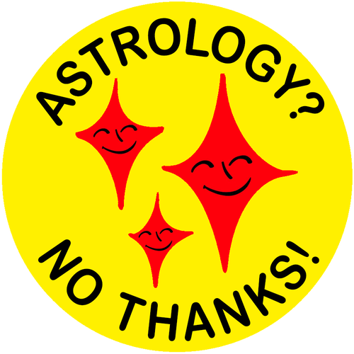 astrology? no thanks! yellow circle with three smiling stars in the middle