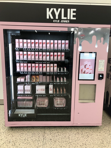 A photo of a Kylie Cosmetics vending machine at the JFK airport