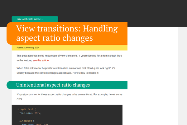 Screenshot of View transitions: Handling aspect ratio changes