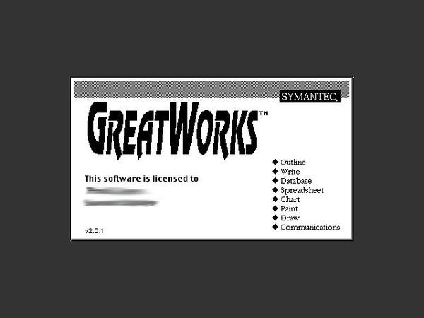 Symantec Greatworks about box. "Registered to" line is grayed out