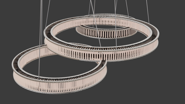 3 large circular light fittings. This is the original I imported to shrink in size (number of polygons). Oddly, the fittings intersect one another!