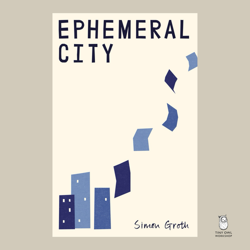 The cover has stylised buildings drifting off into the air. 