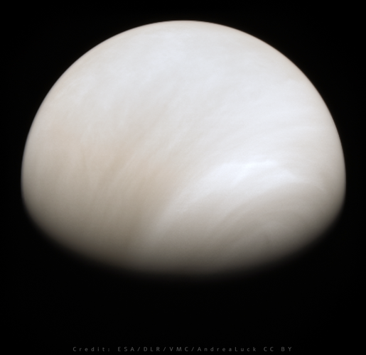 An orbital view of Venus. Pretty cloudy as you would expect and whitish. 