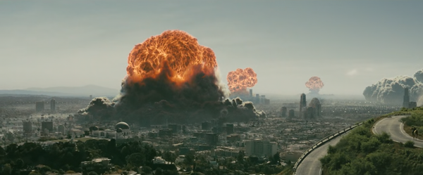 A scene from the Amazon adaptation of the game “Fallout”, depicting multiple nuclear strikes on US soil.