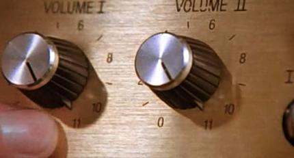 Frame from the "This Is Spinal Tap" movie, with two volume knobs turned all the way to 11.