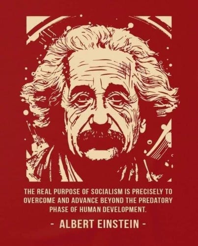 THE REAL PURPOSE OF SOCIALISM IS PRECISELY TO OVERCOME AND ADVANCE BEYOND THE PREDATORY PHASE OF HUMAN DEVELOPMENT.

- ALBERT EINSTEIN