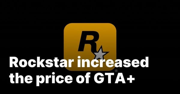 "Rockstar increased the price of GTA+" text laid over the Rockstar logo.