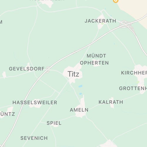Screenshot eines Kartenausschnitts. Zentriert das Dorf „Titz“.