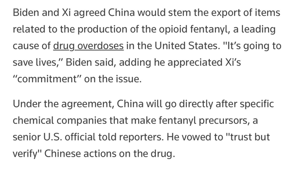 Biden / Xi agreement on fentanyl 