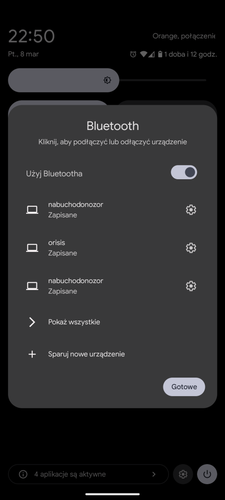 Zdjęcie prezentuje nowe okno popup do włączania i wyłączania Bluetooth