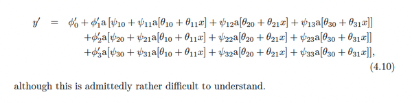 A huge equation involving Greek letters, followed by "although this is admittedly rather difficult to understand".