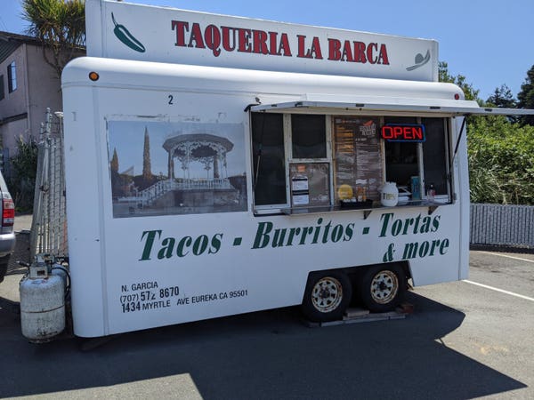 The best burritos in Eureka, California - close-up of Louisa's Taco trailer 🌮