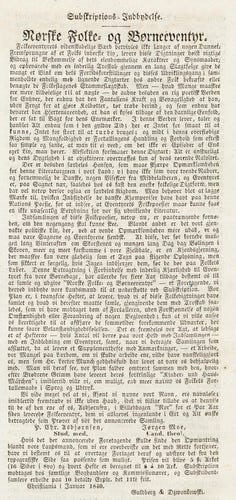 The original subscription invitation, published in Den Constitutionelle, 1840-02-23.