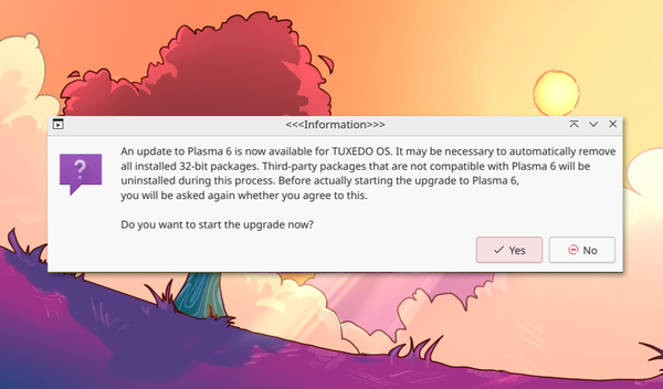 Notification with information about upgrad to Plasma 6 on TUXEDO OS