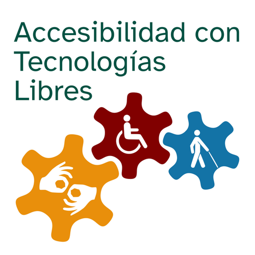 Logo del podcast "Accesibilidad con Tecnologías libres"

Tras el título del podcast se ven:
Tres ruedas dentadas con simbología de accesibilidad
