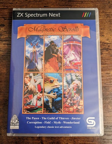ZX Spectrum Next packaging for the Magnetic Scrolls adventures.