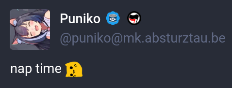 screenshot of Puniko's post, but Puni's profile picture is rotated 90 degrees to mimic the flop / laying on side blobcat emoji