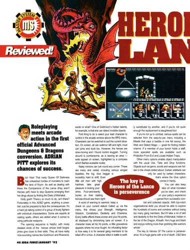 Review for Heroes of the Lance on Sega Master System from Sega Force 1 - January 1992 (UK)

score: 71%