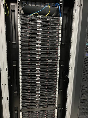 Recently placed stack of servers ready to run Fediverse services. 