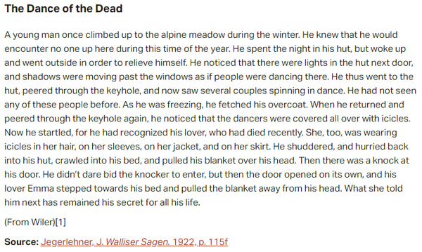 German folk tale "The Dance of the Dead". Drop me a line if you want a machine-readable transcript!