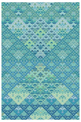 An intricate symmetric geometric pattern in green and blue filling the page.