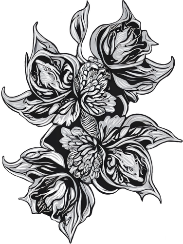 Abstract black and white flower doodle.