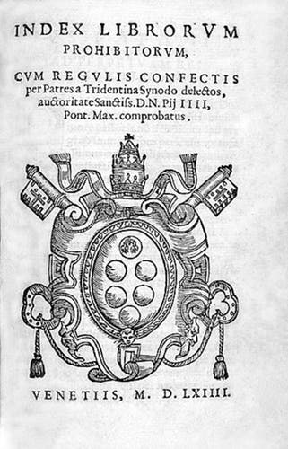 The Index Librorum Prohibitorum, a list of books banned by the Catholic Church. Following the Inquisition's 1616 judgment, the works of Copernicus, Galileo, Kepler and others advocating heliocentrism were banned.

1564 edition, printed in Venice