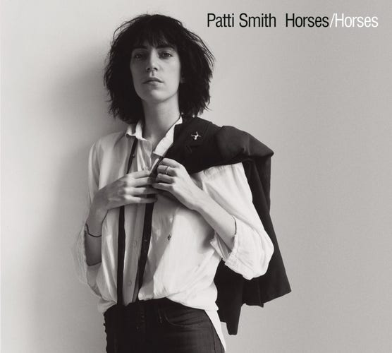 Cover of Patti Smith’s album “Horses”, featuring Robert Mapplethorpe’s black and white photo of Smith.