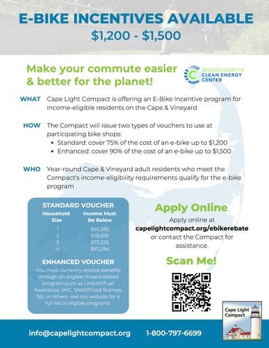Flyer for the Cape Light Compact ebike incentives program