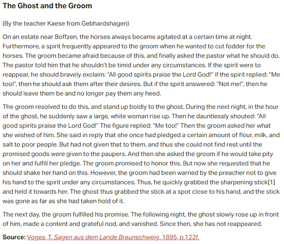 German folk tale "The Ghost and the Groom". Drop me a line if you want a machine-readable transcript!