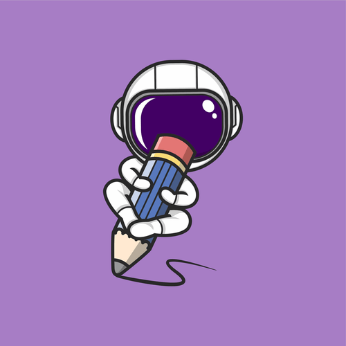 Illustration of astronaut riding a pencil