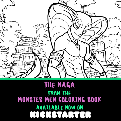 Promo image for my Monster Men coloring book featuring a naga