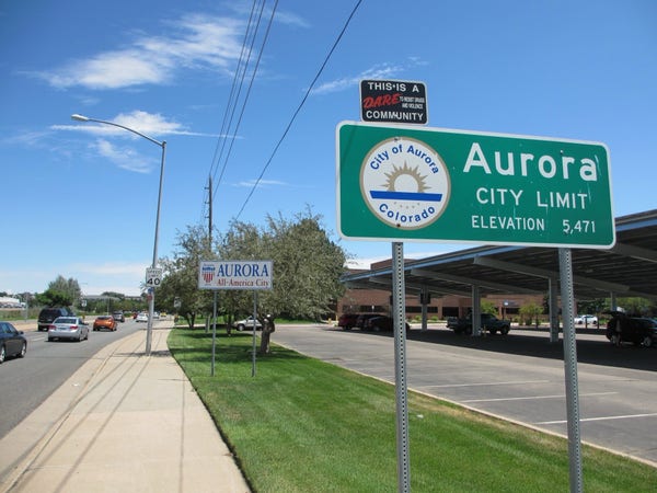 Aurora city limit sign