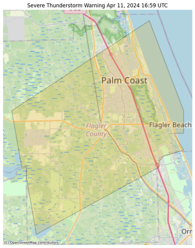 Polygon on Palm Coast/Flagler Beach in Florida for a severe thunderstorm