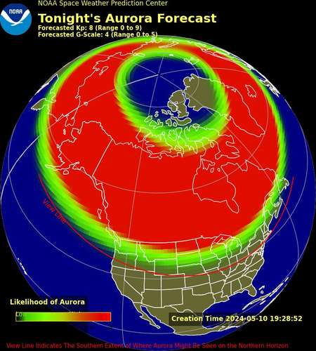 Massive area of possible auroras per NOAA