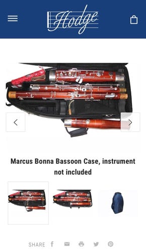 Open Marcus Bonna bassoon case displaying various parts of a bassoon; actual instrument not included.