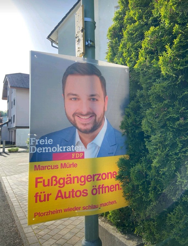 FDP Wahlplakat Fußgängerzone für Autos