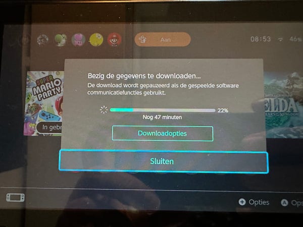 Nintendo Switch
Downloading 22%
47 minutes remaining