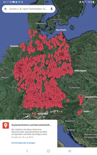 Übersicht der Asylantenheime in Deutschland.  Angeblich zum sammeln von Spenden. 