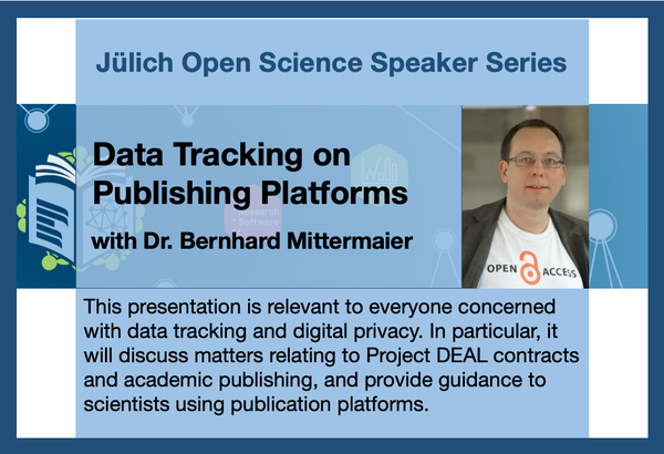 Image of speaker: white man with very short hair and glasses wearing a t-shirt with the open access insignia and label. Text of abstract: This presentation is relevant to everyone concerned with data tracking and digital privacy. In particular, it will discuss matters relating to Project DEAL contracts and academic publishing, and provide guidance to scientists using publication platforms.