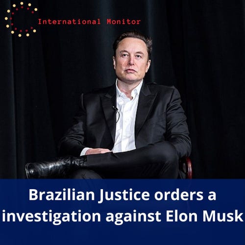 Elon Musk sitting. Caption: Brazilian Justice orders a investigation against Elon Musk.