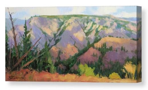 Canvas print of an original oil painting depicting a view of the hills of a canyon in Oregon.