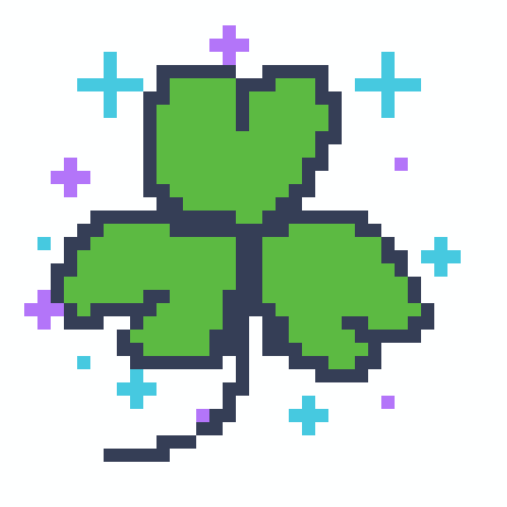 A literal three-clover with a ring of magical cyan and purple sparkles surrounding it