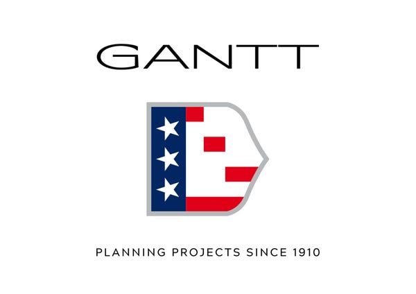 A silly re-make of the logo for fashion brand GANT as GANTT, with the tag-line of "Planning Projects Since 1910" The GANT symbol is rotated 90 degrees and the red bars are shortened and in sequence.