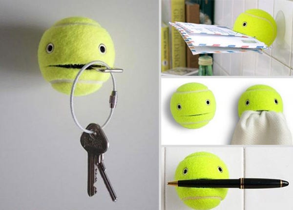use old tennis balls  to hang stuff