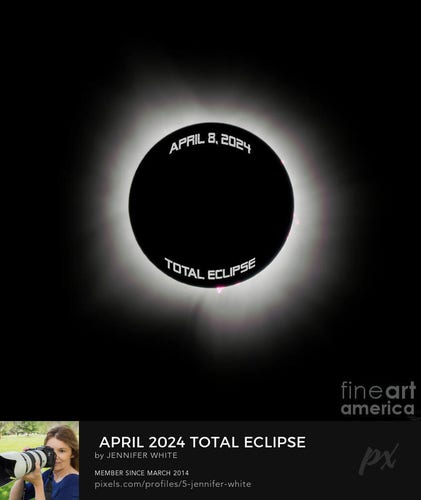 I love how you can see the sun flare fire flames from the sun in this corona stage of the Total Solar Eclipse on April 8, 2024 @FineArtAmerica 
https://5-jennifer-white.pixels.com/featured/april-2024-total-eclipse-corona-text-jennifer-white.html
#buyintoart #fineart #TotalSolarEclipse2024 #TotalSolarEclipse 