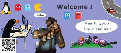 🕶️ The banner of the site and of this project, created by Louis, with from left to right: its QR Code, a penguin seizing games on his PC, one of the characters of Team Fortress holding Linux in his arms with love, the characters of the game HedgeWars, then of Tuxkart. A label says "Nearly 4000 linux games" (I make a point of not exceeding these 4000 games so I don't have to redo this banner :))

📚️ The Linux Game Book (aka Le Bottin des Jeux Linux) is your open source database both in english and french in which you will find nearly 4000 Linux games and 900 tools (engines, emulators, …).
Two versions are available (1 online + 1 offline). This database is yours, it is libre and open source (CC-BY license).